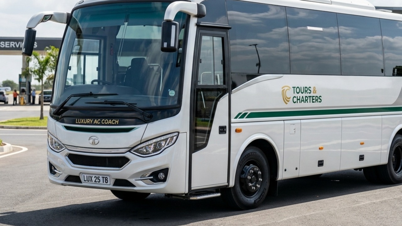 25-Seater Luxury Coach — Front Windshield & LEDs